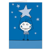 blue happy monster is catching a falling star cards
