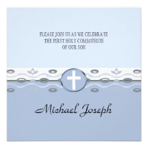 Blue Harmony First Communion Invitation