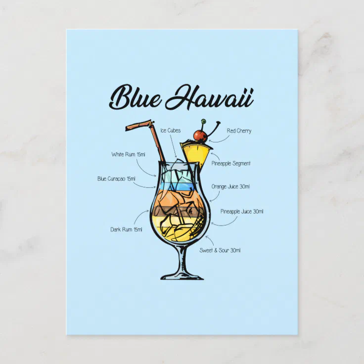 Blue Hawaii Cocktail Recipe Holiday Postcard Zazzle