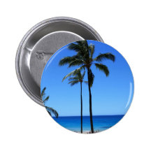Blue Hawaiian Skies and Palm Tree Pinback Button