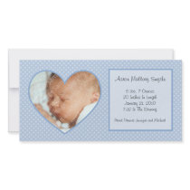 Blue Heart Dots New Baby Photo Card photo cards by CuddleTree Blue Heart Dots New Baby Photo Card photo cards
