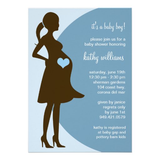 Blue Heart in Tummy Baby Shower Invitation