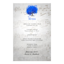 Blue Heart Leaf Tree Wedding Menu Stationery Design