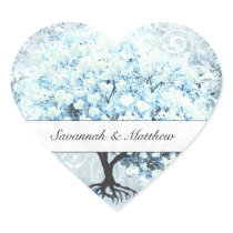 Blue Heart Leaf Tree Wedding Seal Sticker
