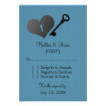 Blue Heart Lock and Key Response Card Invitation