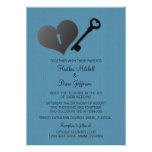 Blue Heart Lock and Key Wedding Invite