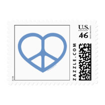 Blue Heart of Love, Peace Sign Postage Stamps