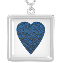 Blue Heart. Patterned Heart Design. Necklace