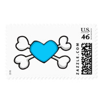 blue heart Skull and Crossbones Postage Stamp