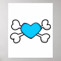 blue heart Skull and Crossbones Print