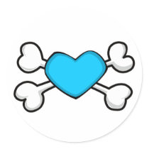 blue heart Skull and Crossbones Round Stickers