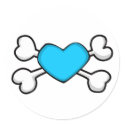 blue heart Skull and Crossbones stickers