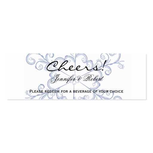 Blue Heart Snowflake Wedding Drink Tickets Business Card (front side)