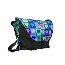 Blue Heart Squares bag Commuter Bag