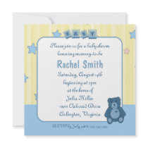 Blue Heart Teddy Bear Baby Shower Invitation