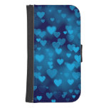 Blue Hearts Bokeh Galaxy S4 Wallet Case
