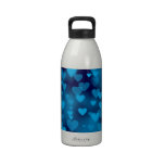 Blue Hearts Bokeh Water Bottle