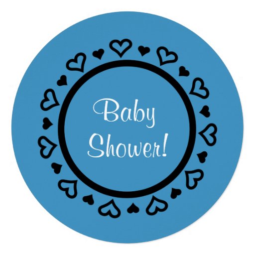 Blue Hearts Boy Baby Shower Round Invite V09