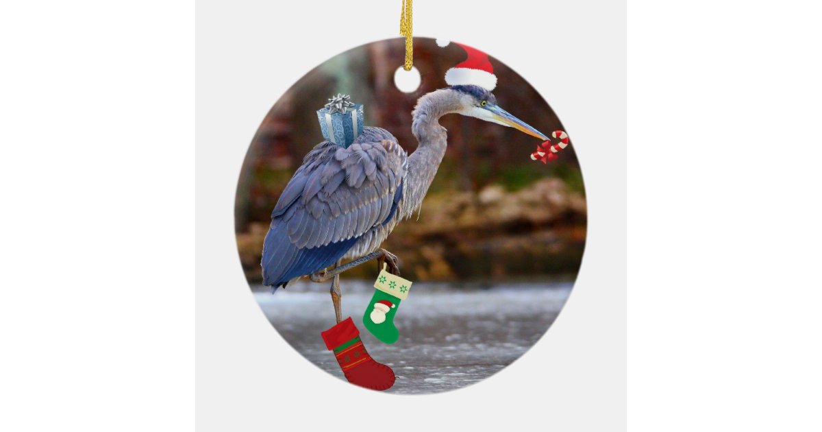 Blue Heron Christmas Ceramic Ornament Zazzle