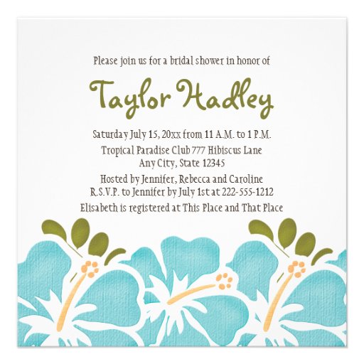 Blue Hibiscus Bridal Shower Invitations (front side)
