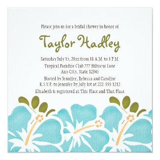 Blue Hibiscus Bridal Shower Invitations