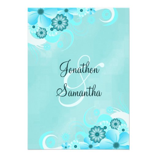 Blue Hibiscus Floral Custom Wedding Invitation