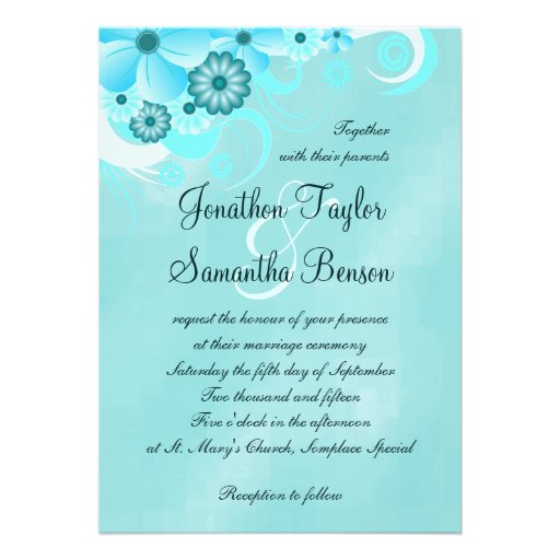 Blue Hibiscus Floral Custom Wedding Invitation