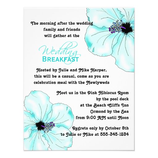 Blue Hibiscus Wedding Breakfast Invitation