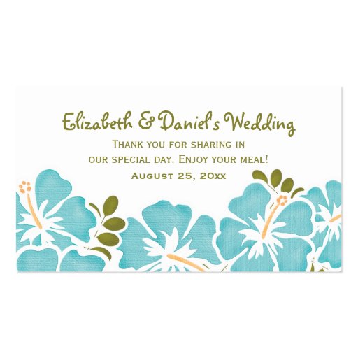 Blue Hibiscus Wedding Table Place Cards Business Card Template (back side)