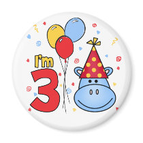 Blue Hippo Face 3rd Birthday magnets