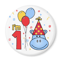 Blue Hippo Face First Birthday magnets