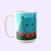 Blue Hippo with Watermelon Slice mugs