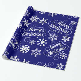 Blue Holiday Snowflakes Merry Christmas Gift Wrap