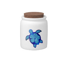 Blue Honu Turtle and Hibiscus Candy Jar