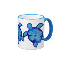 Blue Honu Turtle and Hibiscus Mug