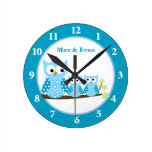 Blue Hoot Owls Wall Clock