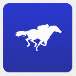 Blue Horse Racing Square Stickers