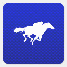 Blue Horse Racing Square Stickers