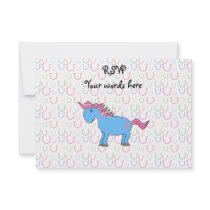 Blue horse with pink hearts invitation