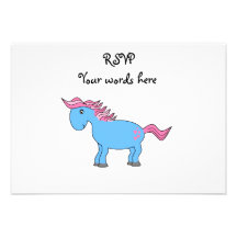 Blue horse with pink hearts personalized announcements