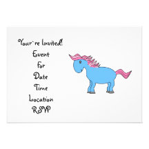 Blue horse with pink mane personalized invites