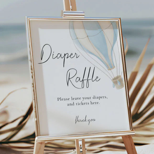 Blue Hot Air Balloon Baby Shower Diaper Raffle Poster Zazzle