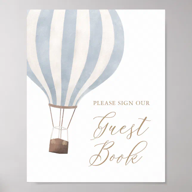 Blue Hot Air Balloon Baby Shower Guest Book Sign Zazzle