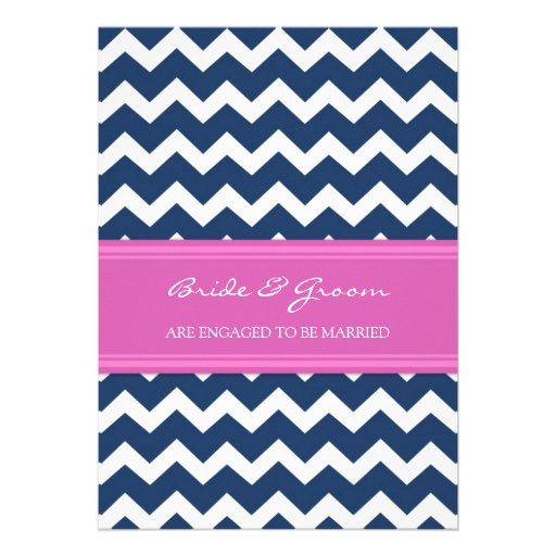 Blue Hot Pink Chevron Engagement Party Invitations