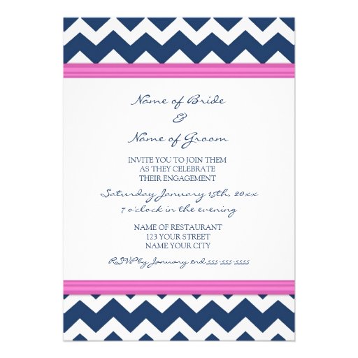 Blue Hot Pink Chevron Engagement Party Invitations