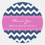 Blue Hot Pink Chevron Thank You Wedding Favor Tags Round Stickers