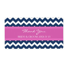 Blue Hot Pink Chevron Wedding Labels