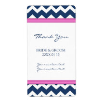Blue Hot Pink Chevron Wedding Labels
