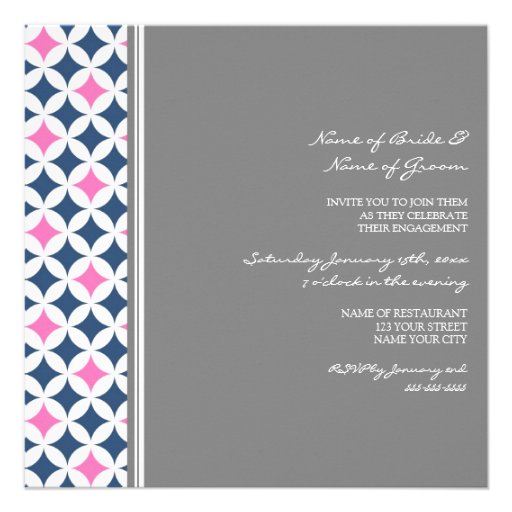 Blue Hot Pink Pattern Engagement Party Invitations