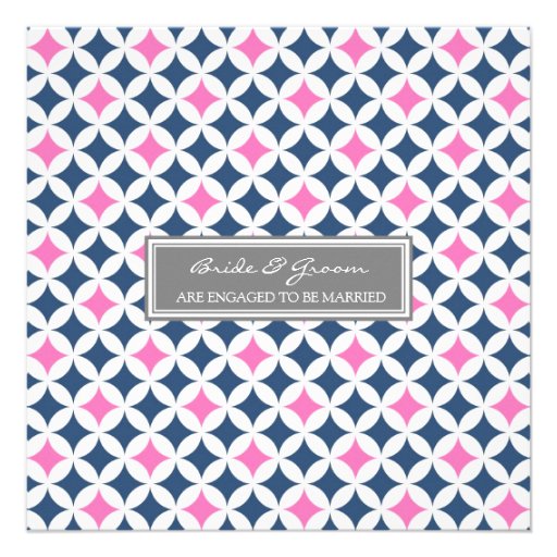 Blue Hot Pink Pattern Engagement Party Invitations